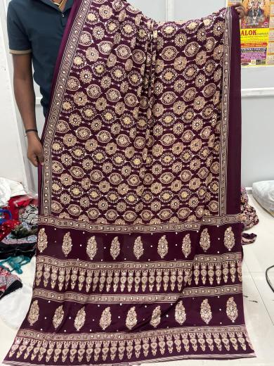 Vastrangan ajarakh print saree best womens wholesale clothing